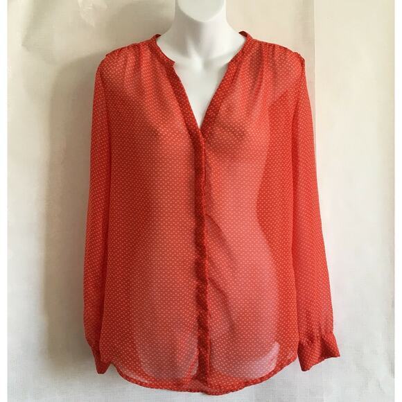 Old Navy Tops - Old Navy Women's Size Sp Red/Beige Sheer‎ Floral Geo. Hi-Lo Long Sleeved Blouse
